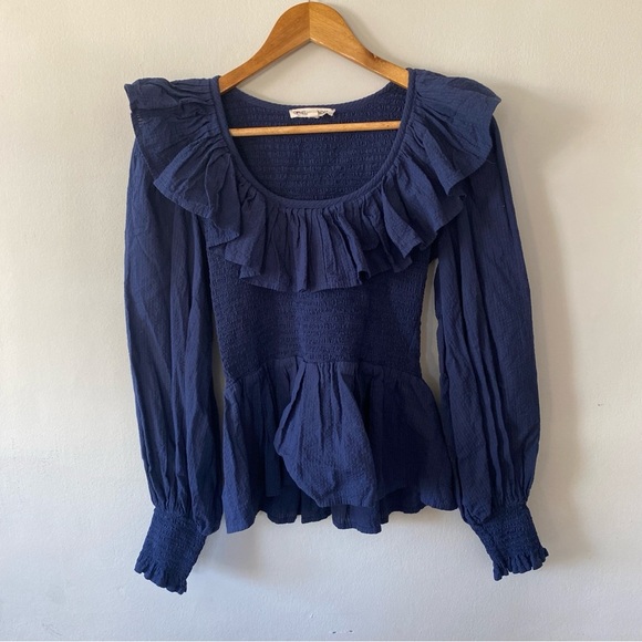 Ophelia & Indigo Clara Peplum Blouse in Blue Size Small - Picture 2 of 4